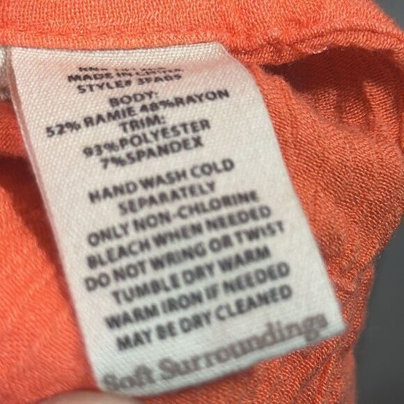 Soft Surroundings Gauze Artisan Roll Tab Sleeve Orange Boho Button Detail Blouse - Picture 10 of 16
